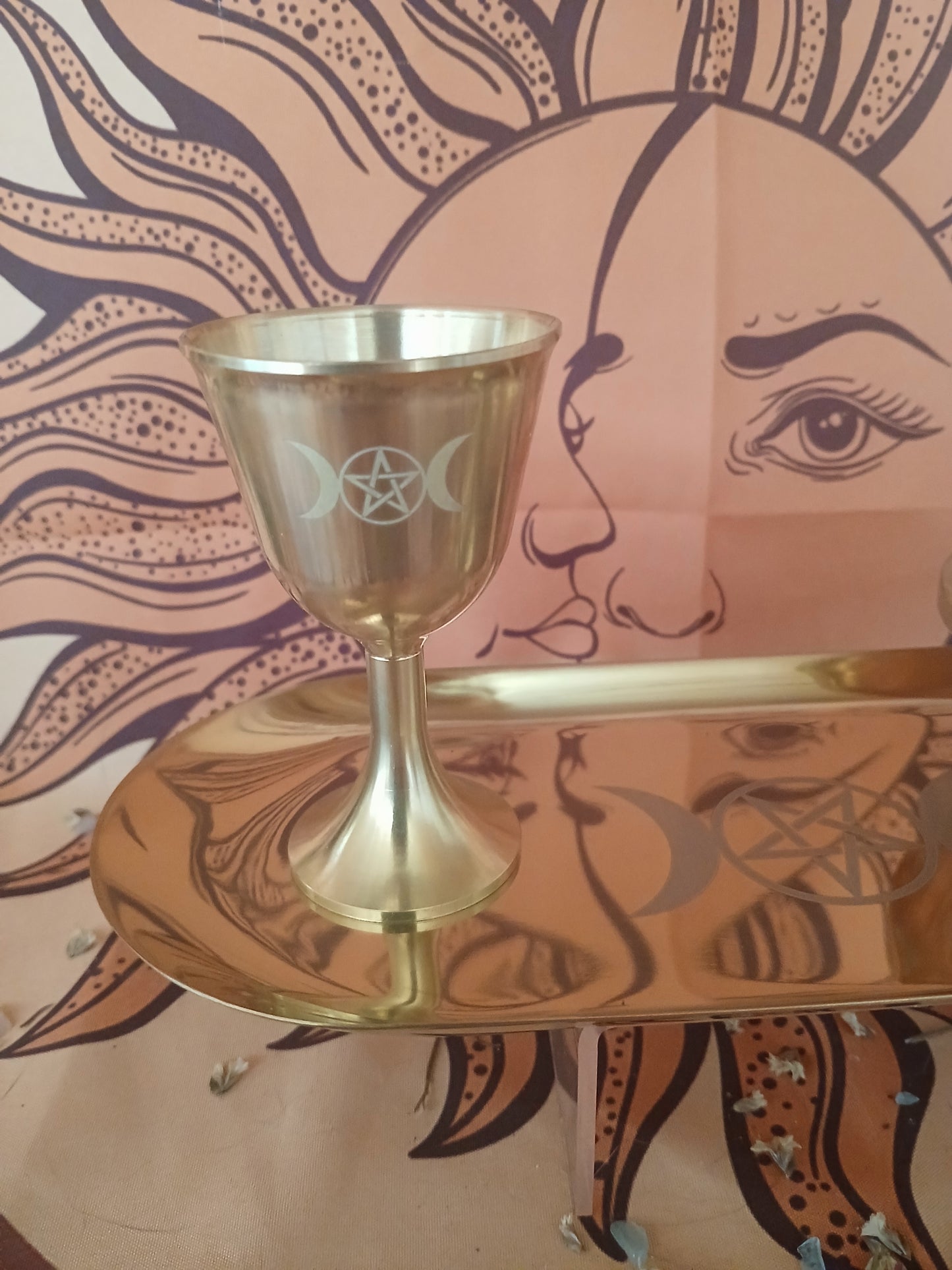 Ensemble rituel en laiton (verre, bol et assiette longue)