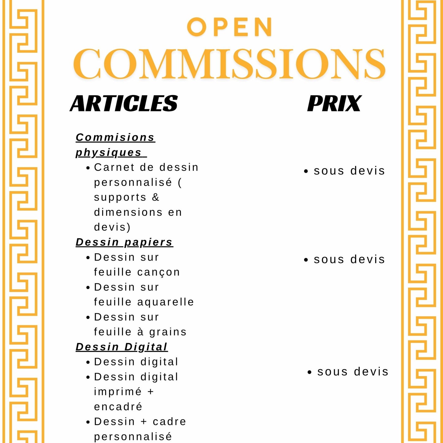 OPEN ARTIST COMMISSIONS - sous devis !